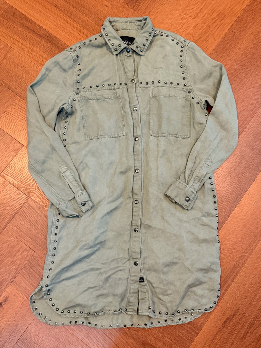 Rails Studded Utility Shirt Dress XS Sage Green